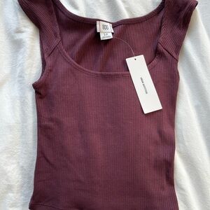 Urban Outfitters Women's Ribbed Burgundy/Plum Tank Top